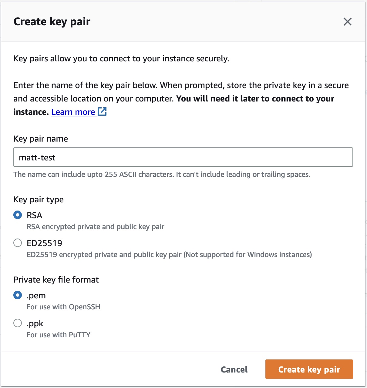 Amazon EC2 key pair