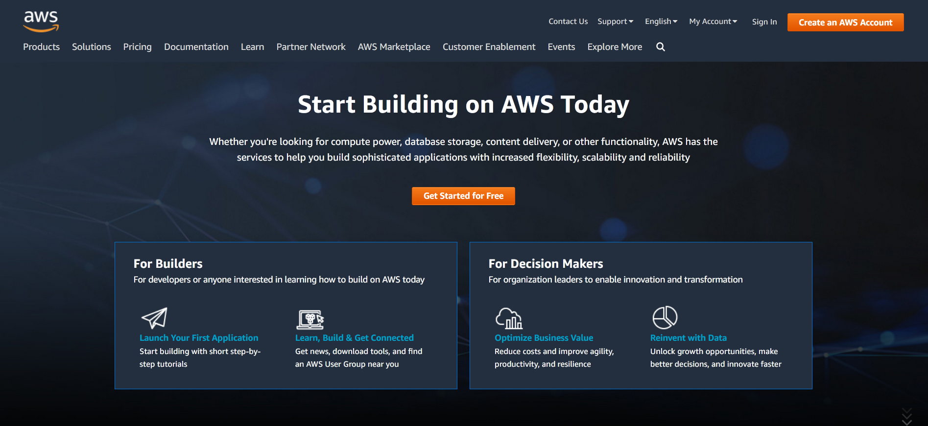 AWS welcome screen