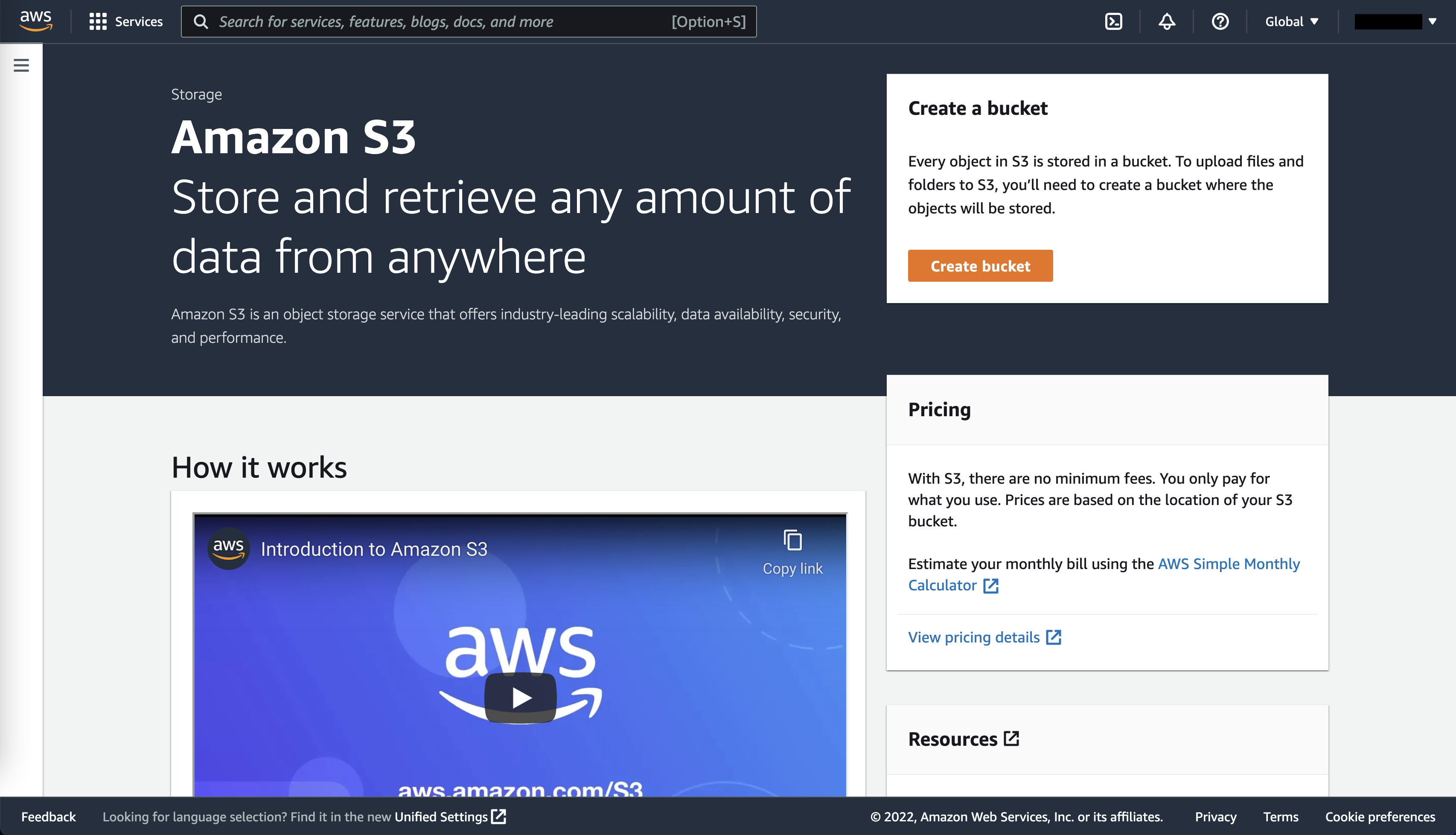 Landing page for AWS S3